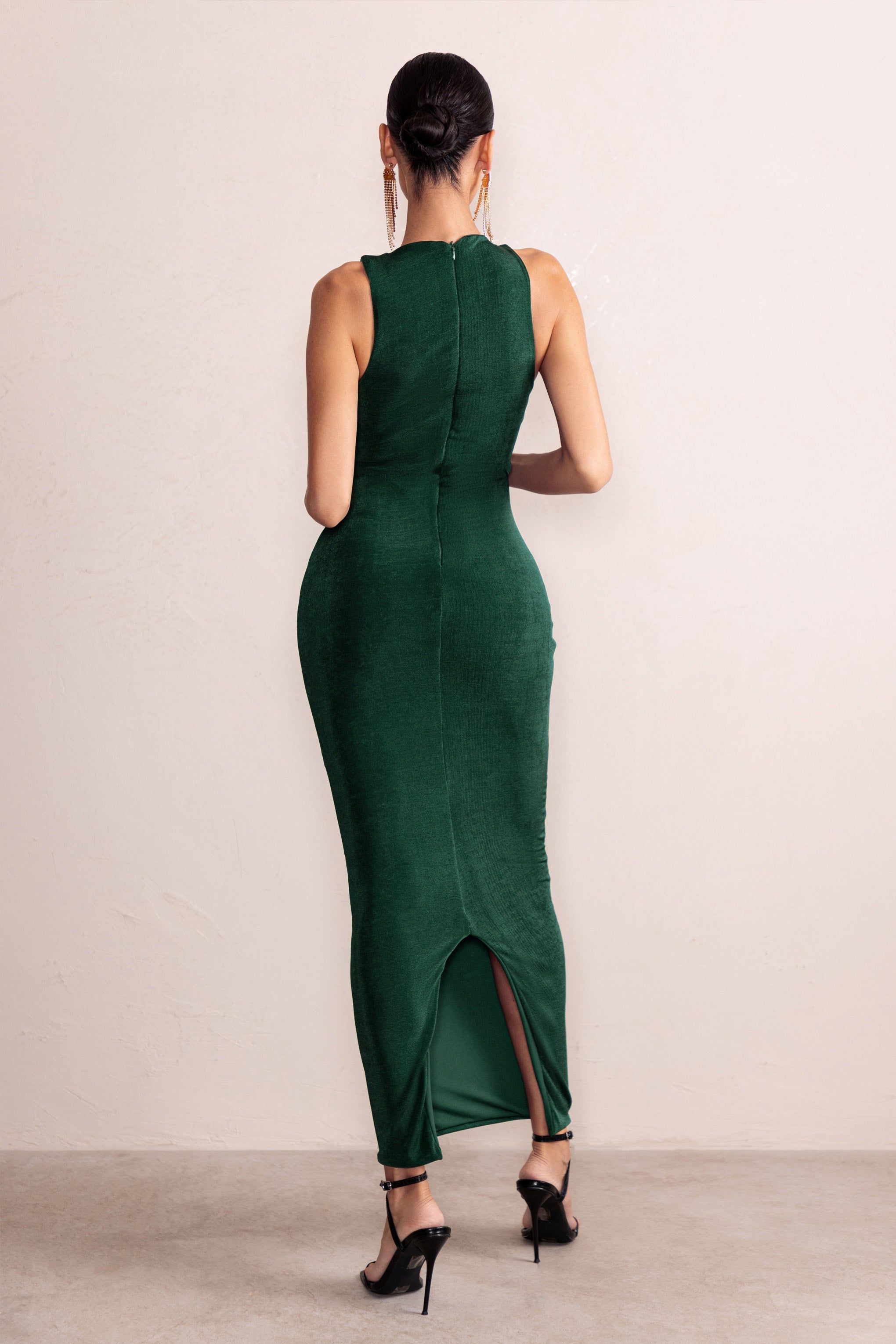 Bombshell | Emerald Green High Neck Ruched Maxi Dress sold by Club L London product image thumbnail 2