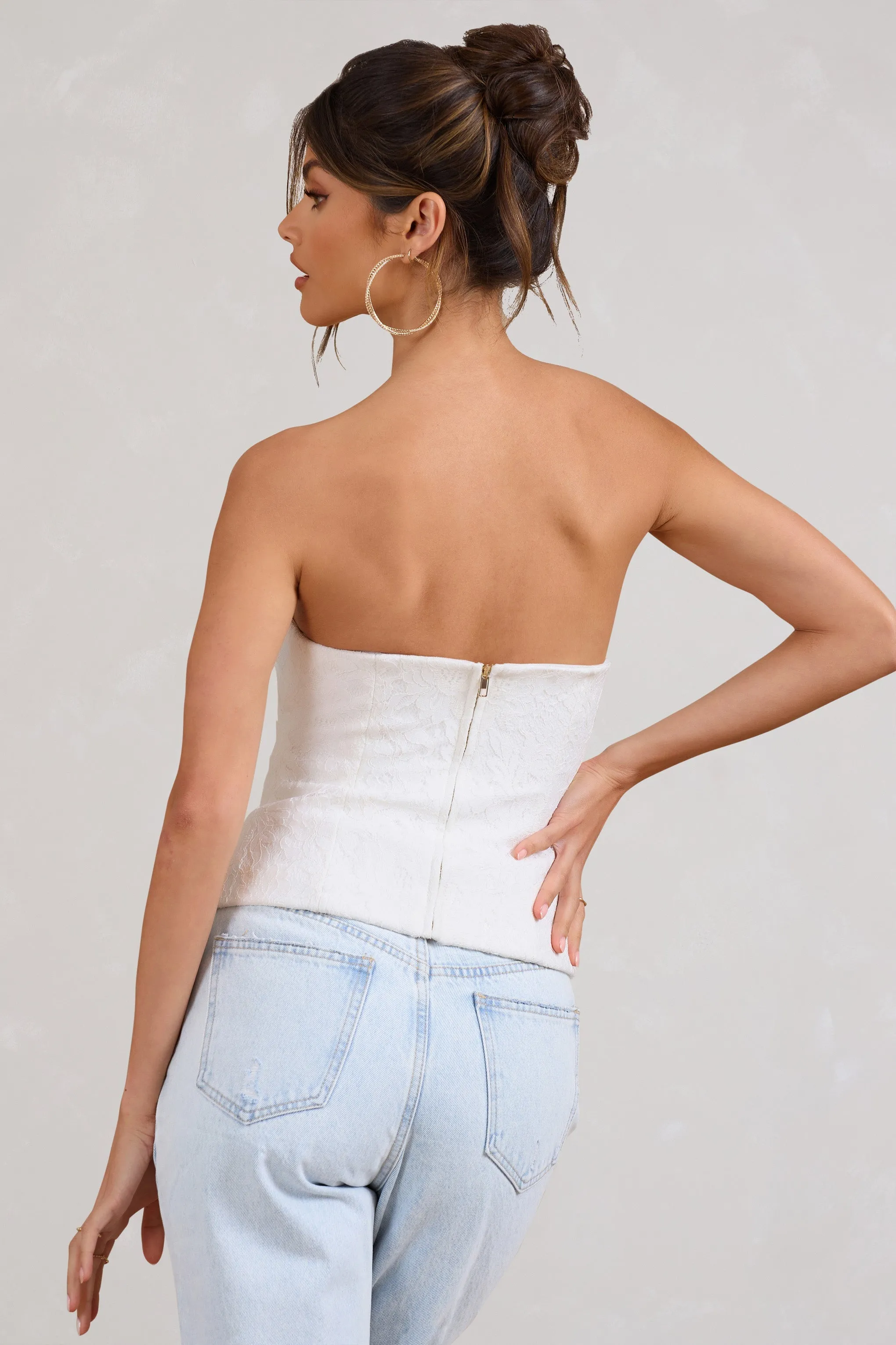 Delicacy | White Lace V-Neck Bandeau Corset Top sold by Club L London product image thumbnail 5
