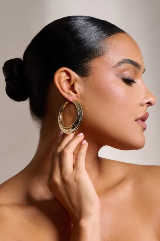 Kellis | Gold Large Chunky Hoop Earrings sold by Club L London