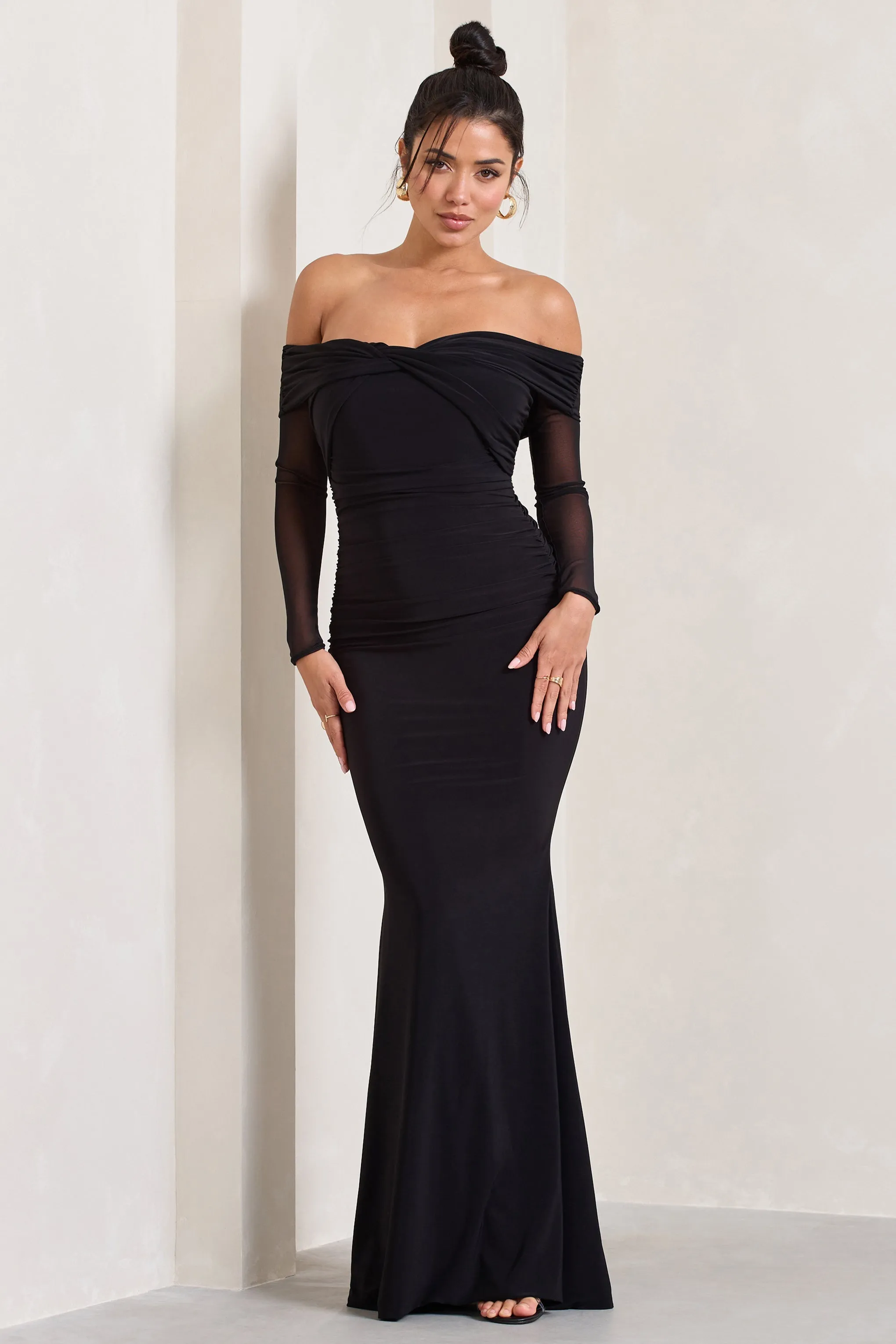 Alex | Black Bardot Twist Maxi Dress sold by Club L London