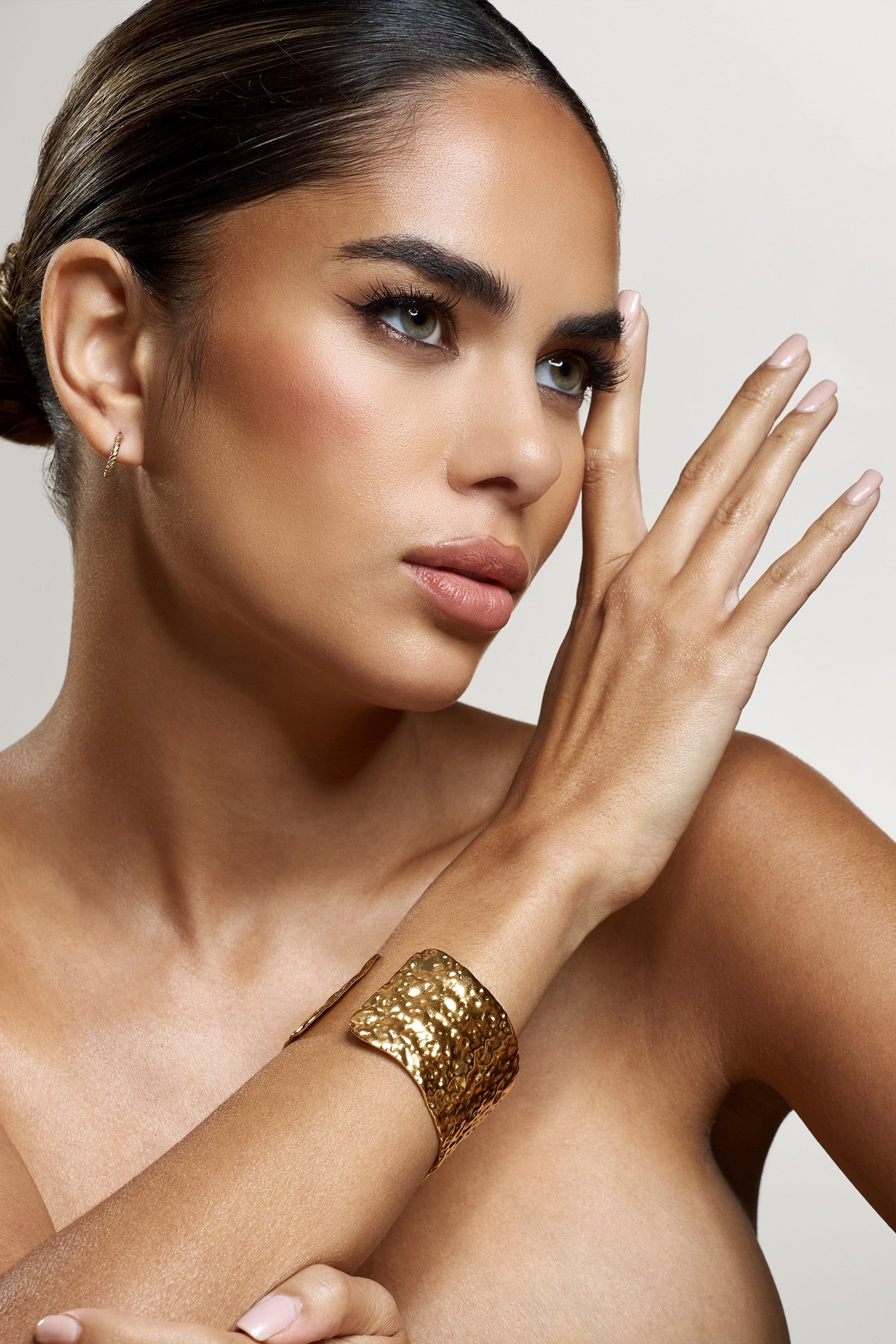 Talika | Gold Adjustable Bangle With Hammered Finish sold by Club L London product image thumbnail 2