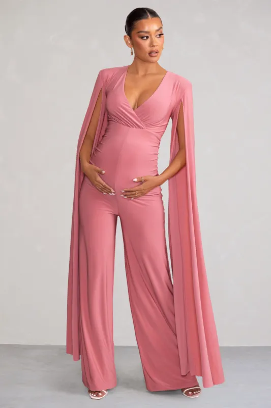 Triumph | Blush Plunge Neck Maternity Jumpsuit with Cape Sleeves sold by Club L London