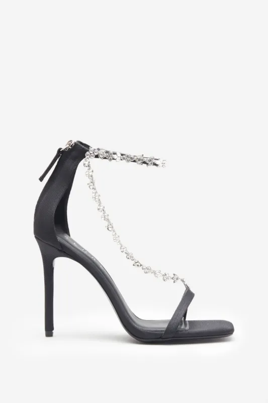Oh Please | Black Strappy Heeled Sandals With Diamante Chains sold by Club L London