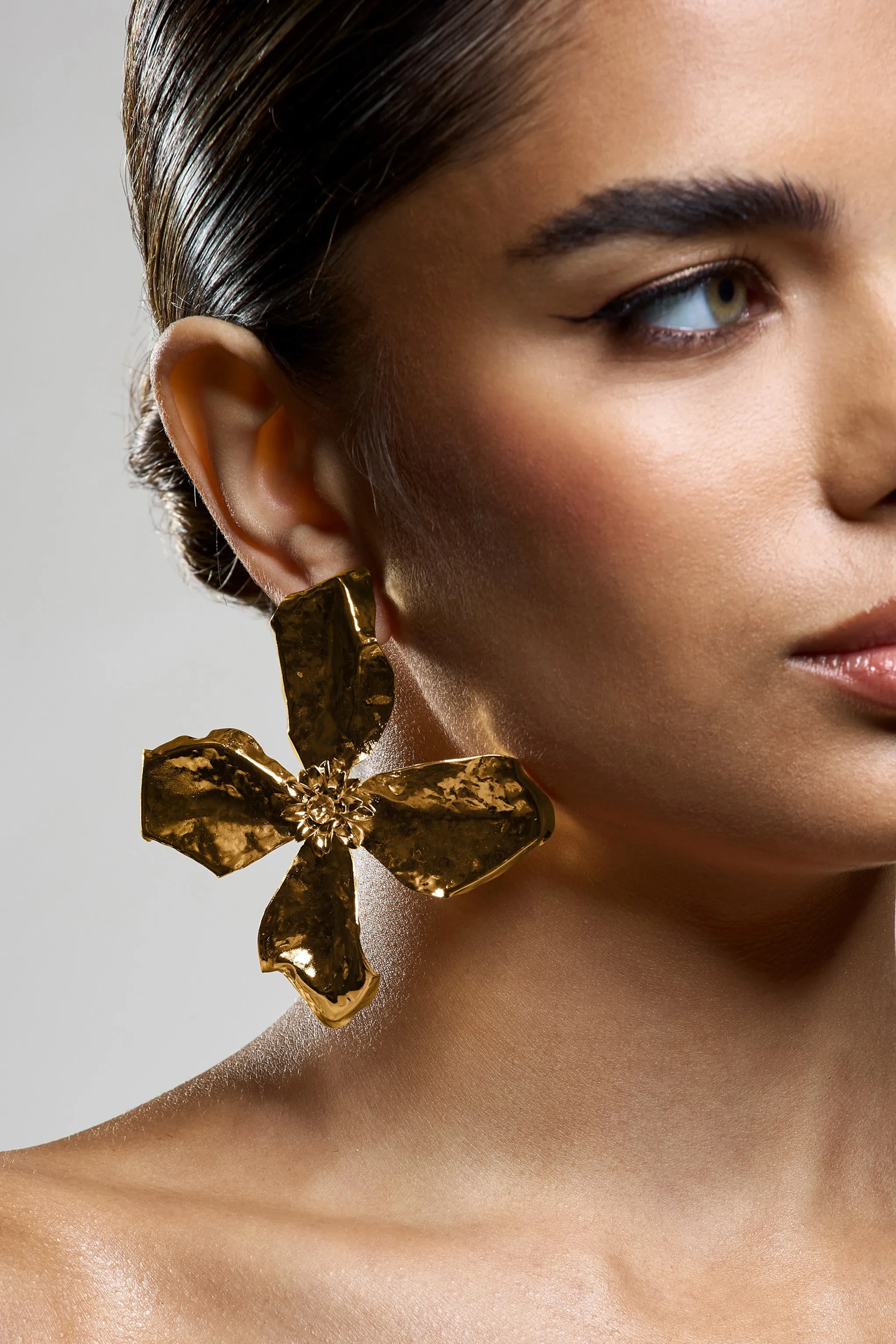Zinna | Gold Flower Statement Earrings sold by Club L London product image thumbnail 4