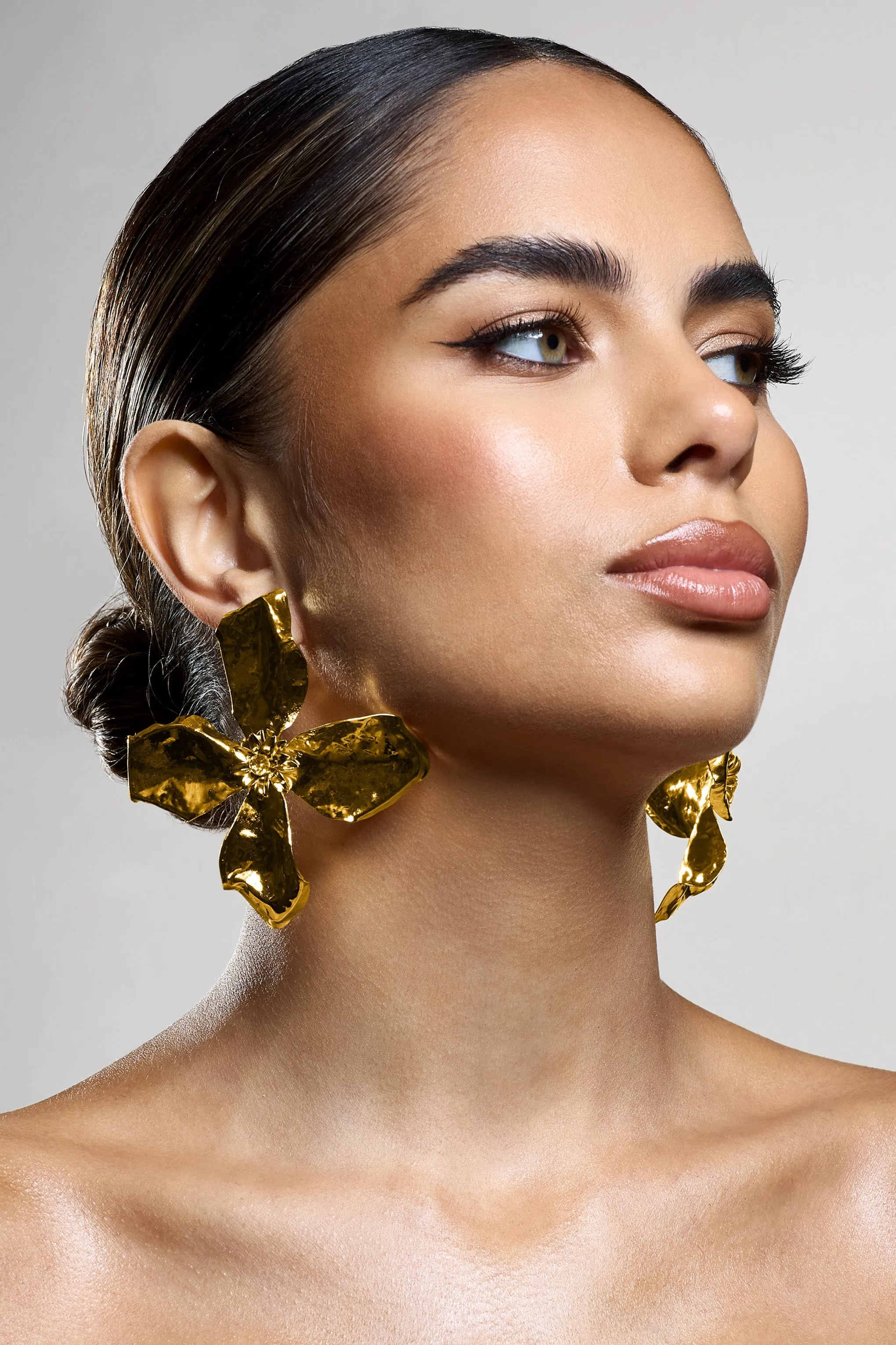 Zinna | Gold Flower Statement Earrings sold by Club L London product image thumbnail 3