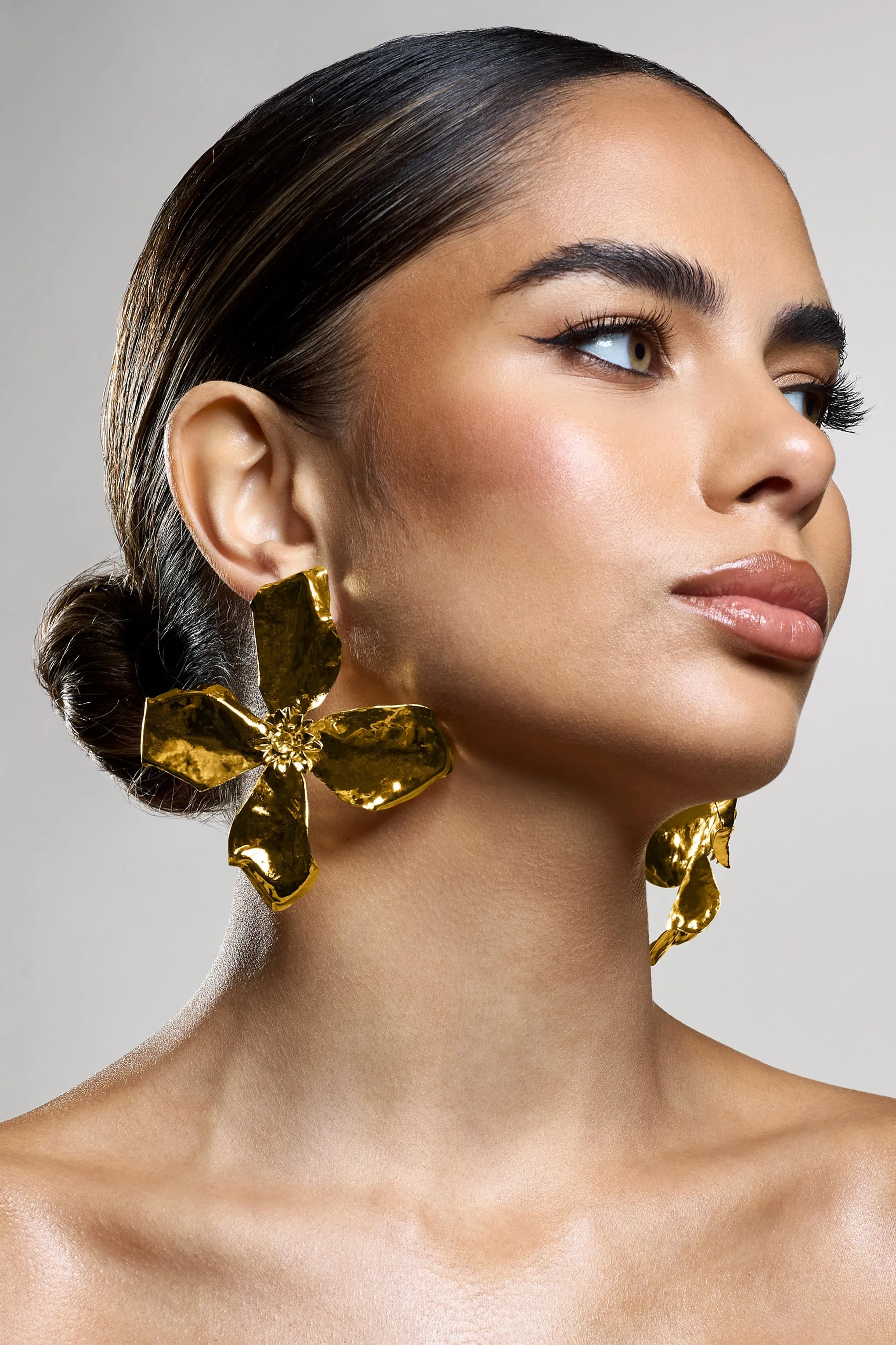Zinna | Gold Flower Statement Earrings sold by Club L London product image thumbnail 2