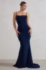 Adele | Navy Backless Ruched Fishtail Cami Maxi Dress sold by Club L London