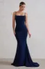 Adele | Navy Backless Ruched Fishtail Cami Maxi Dress sold by Club L London