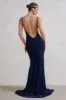 Adele | Navy Backless Ruched Fishtail Cami Maxi Dress sold by Club L London