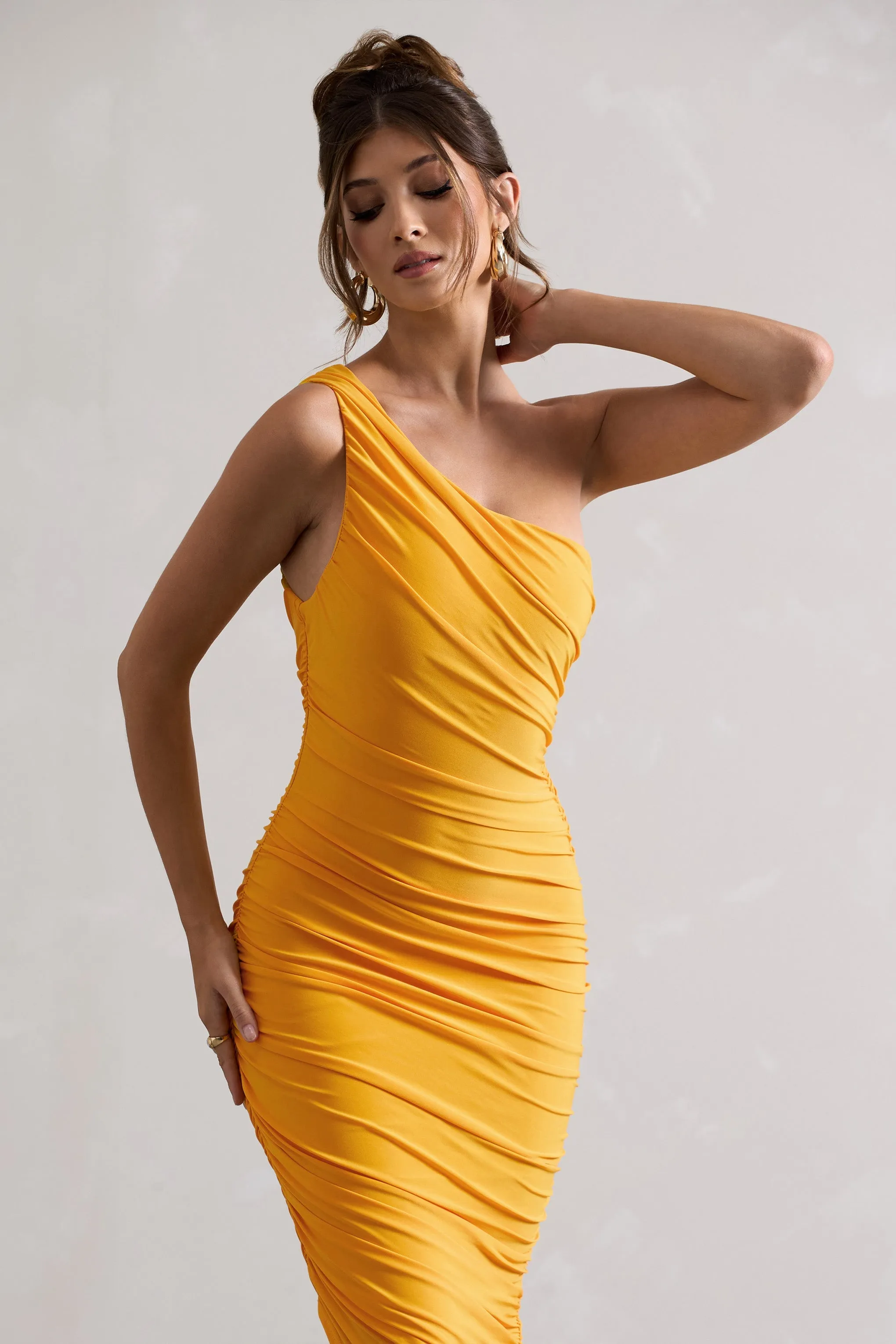 Dorit | Mango One Shoulder Asymmetric Ruched Midi Dress sold by Club L London product image thumbnail 3