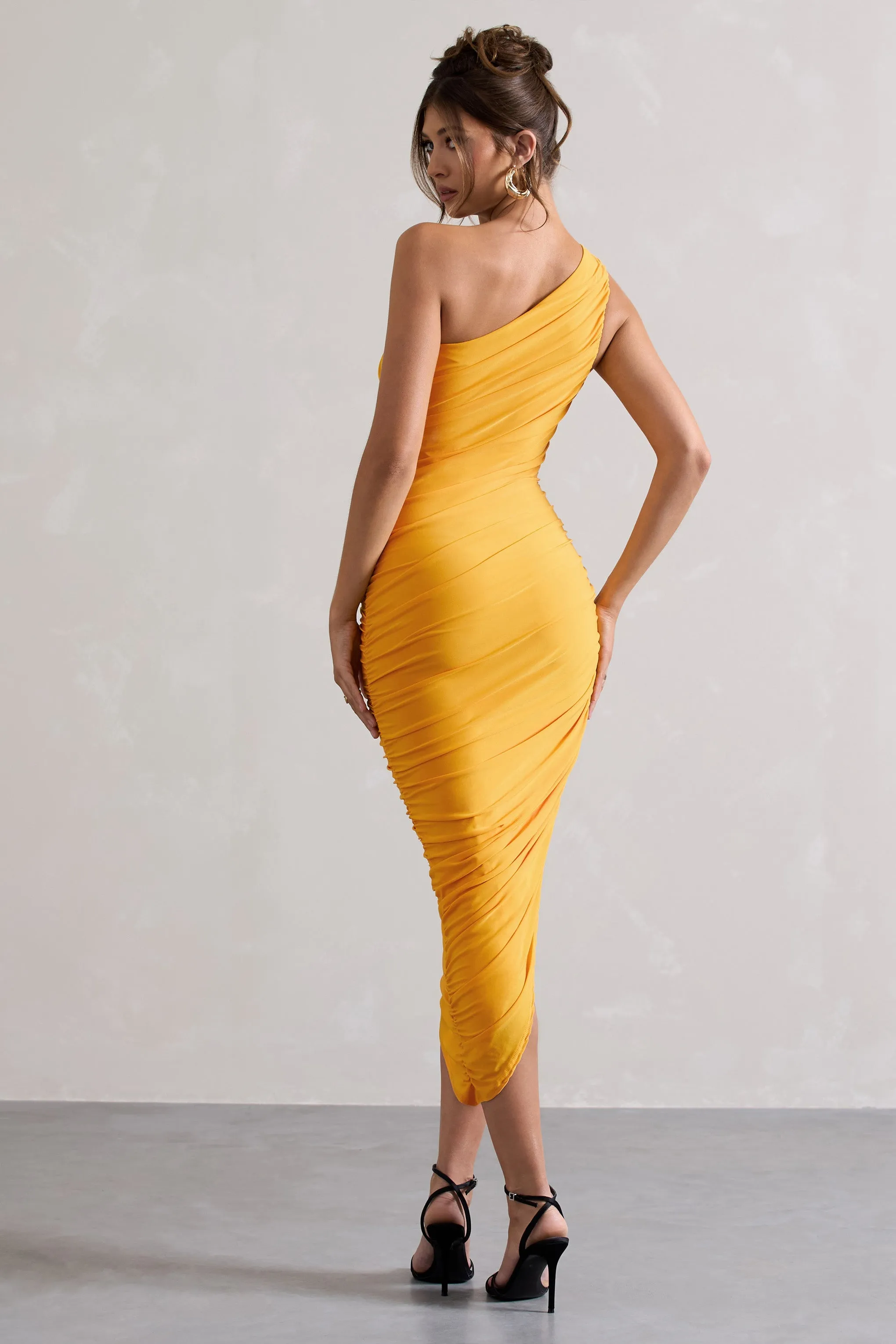 Dorit | Mango One Shoulder Asymmetric Ruched Midi Dress sold by Club L London product image thumbnail 2