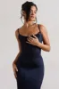 Just A Moment | Navy Satin Cowl-Neck Midi Dress With Tie Waist sold by Club L London