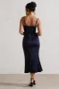Just A Moment | Navy Satin Cowl-Neck Midi Dress With Tie Waist sold by Club L London