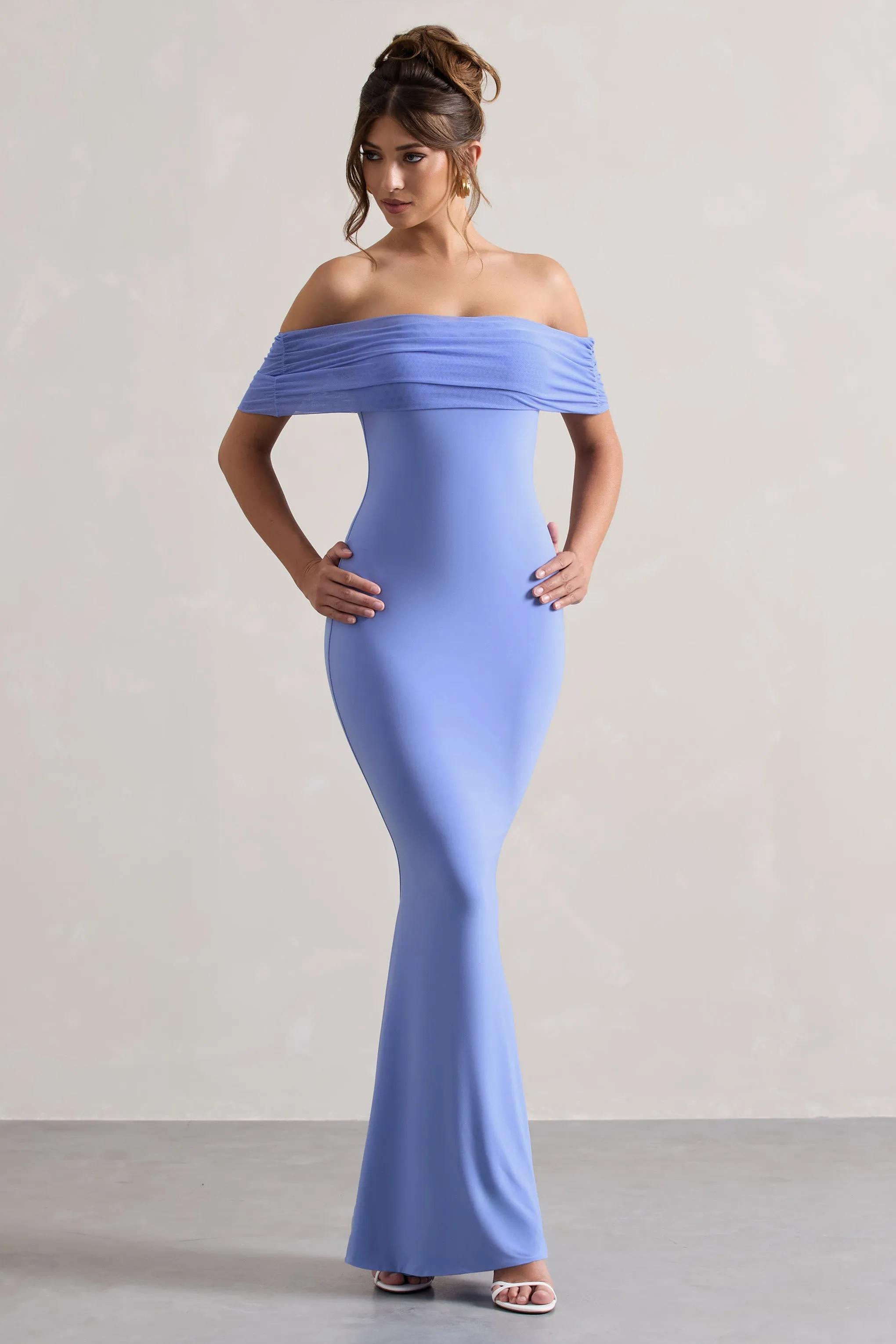 Kiana | Pale Blue Bardot Maxi Dress sold by Club L London product image thumbnail 4