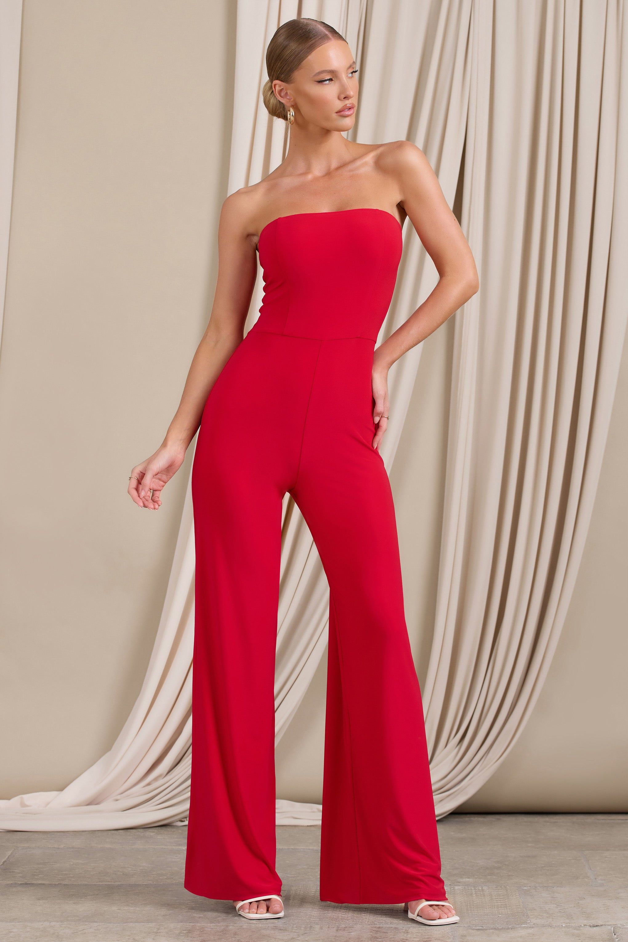 Darya | Red Bandeau Wide Leg Jumpsuit sold by Club L London