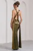 Lost | Gold Metallic Halter-Neck Cut-Out Split Maxi Dress With Drape sold by Club L London