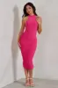 Chrissy | Hot Pink Halterneck Ruched Midi Dress sold by Club L London