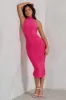 Chrissy | Hot Pink Halterneck Ruched Midi Dress sold by Club L London