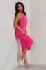 Chrissy | Hot Pink Halterneck Ruched Midi Dress sold by Club L London