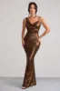 Galaxy Shimmer | Bronze Bias Cut Cowl Front Maxi Dress sold by Club L London