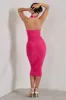 Chrissy | Hot Pink Halterneck Ruched Midi Dress sold by Club L London