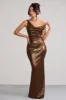 Galaxy Shimmer | Bronze Bias Cut Cowl Front Maxi Dress sold by Club L London