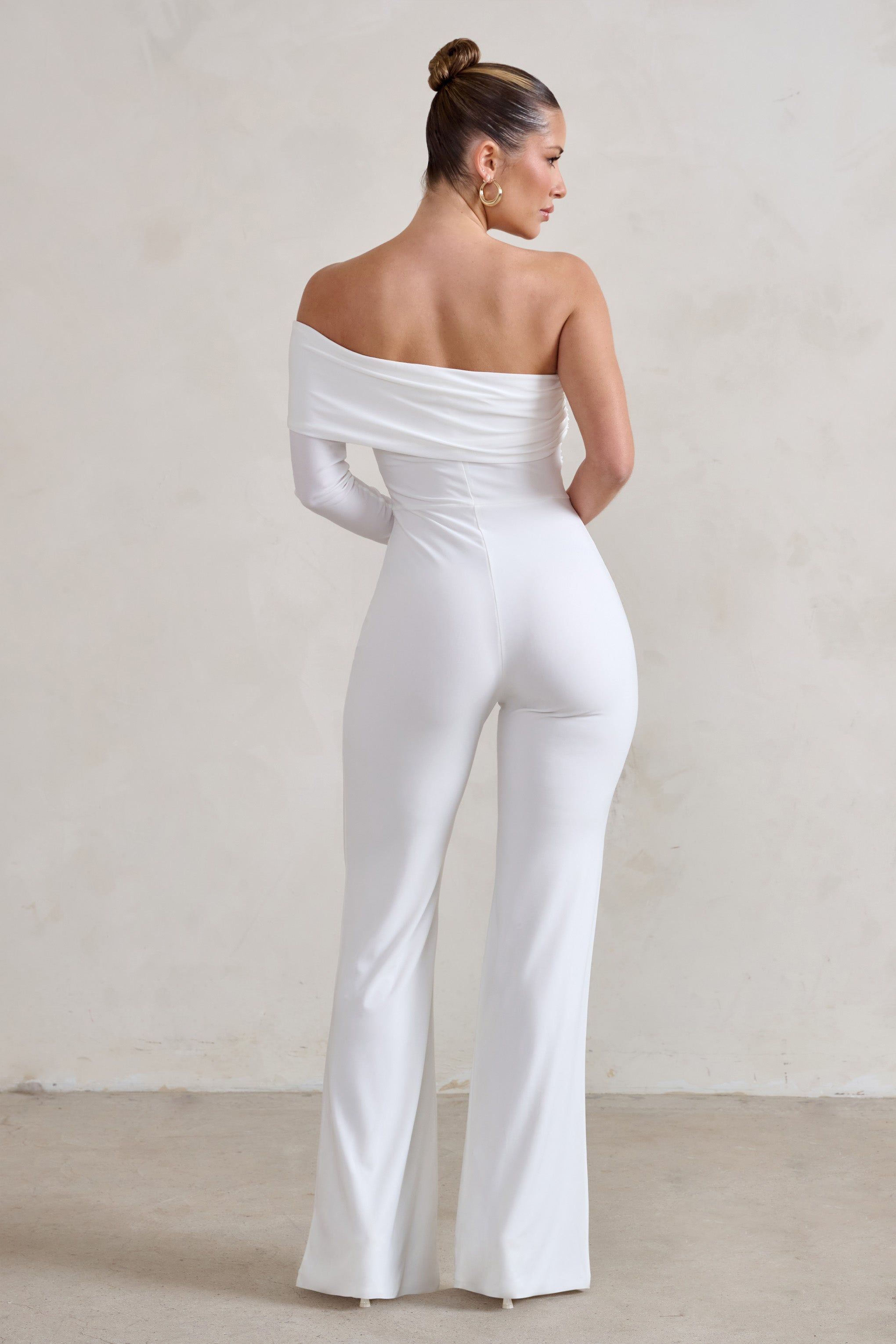 Margie | White One Sleeve Bardot Jumpsuit sold by Club L London product image thumbnail 2