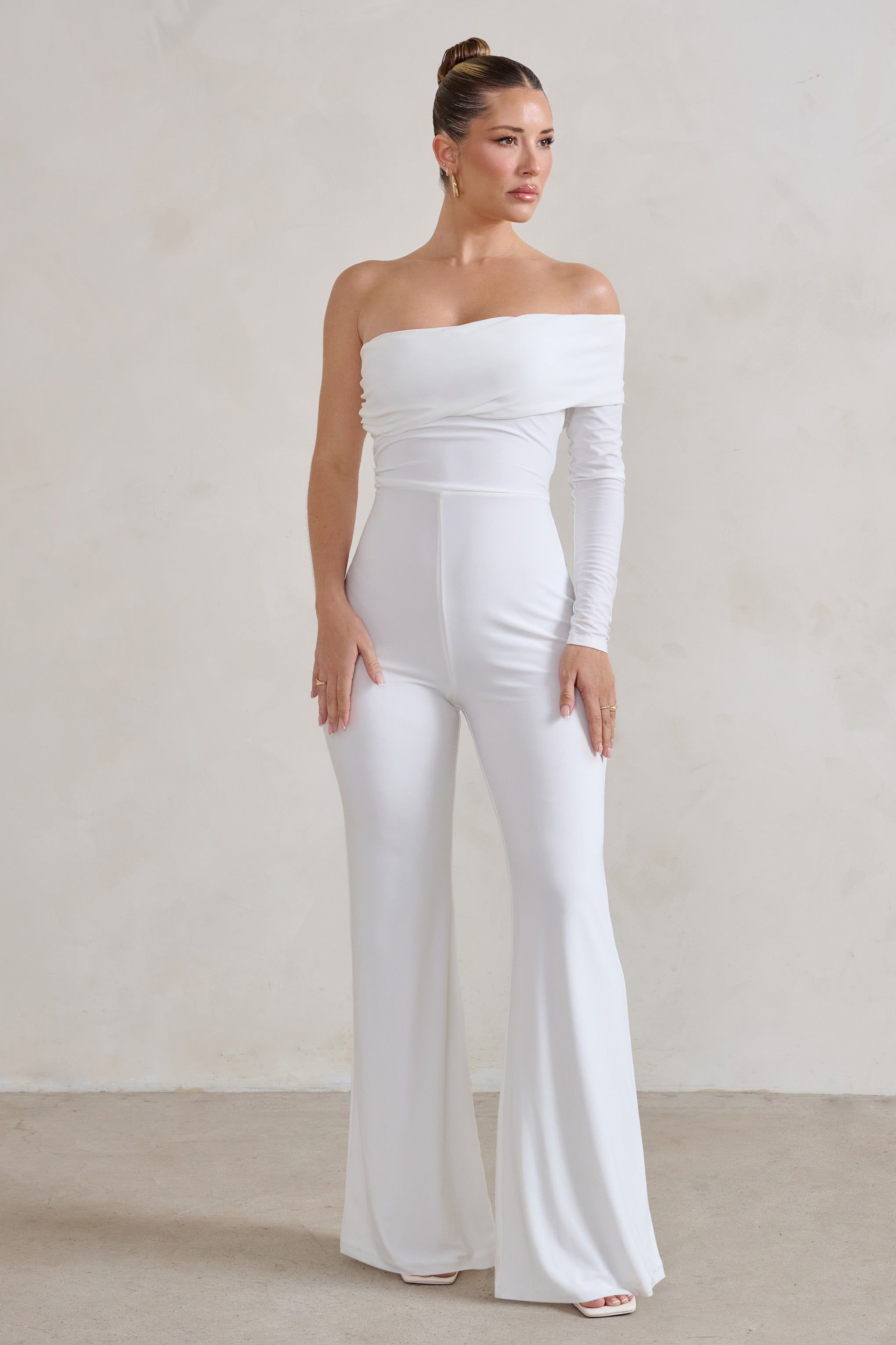 Margie | White One Sleeve Bardot Jumpsuit sold by Club L London product image thumbnail 4
