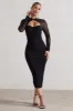 Mojito | Black Ruched Cut-Out Long-Sleeve Midi Dress sold by Club L London