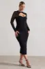 Mojito | Black Ruched Cut-Out Long-Sleeve Midi Dress sold by Club L London