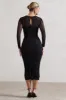 Mojito | Black Ruched Cut-Out Long-Sleeve Midi Dress sold by Club L London