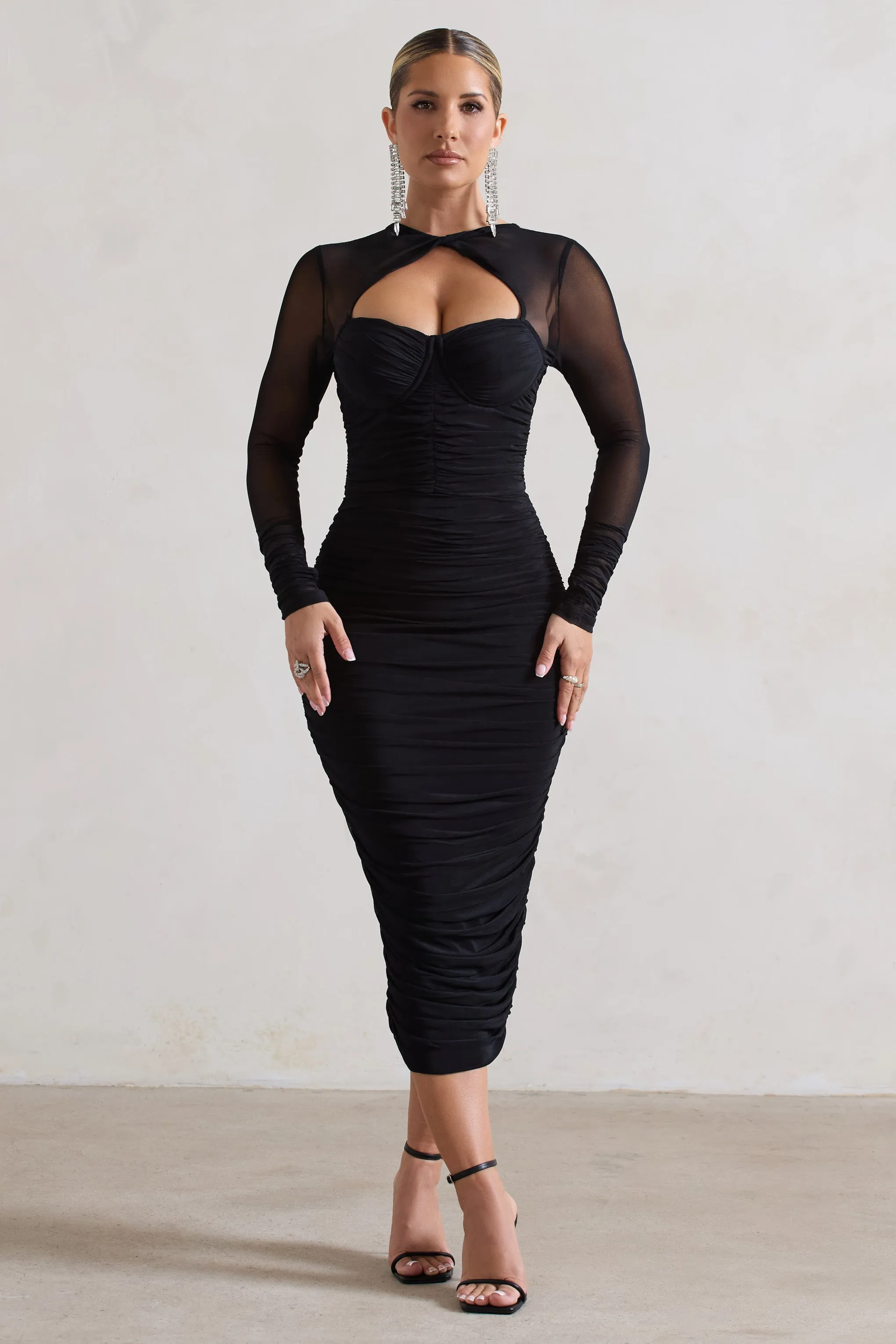 【美品】sheer puff long dress BLACK オケージョン】sheer puff long dress | ファッション通販サイト