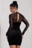 Off-Piste | Black Velvet Bodycon Mini Dress With Sheer Sleeves sold by Club L London