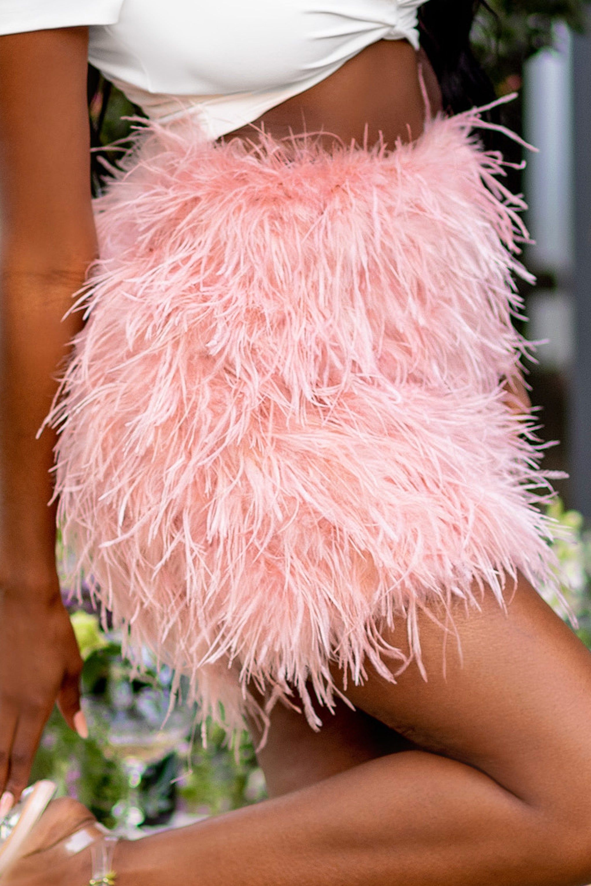 Day Dream | Pink Feather Mini Skirt sold by Club L London product image thumbnail 5