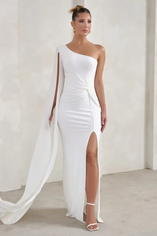 Romi | White One Shoulder Twist Design Maxi Dress sold by Club L London