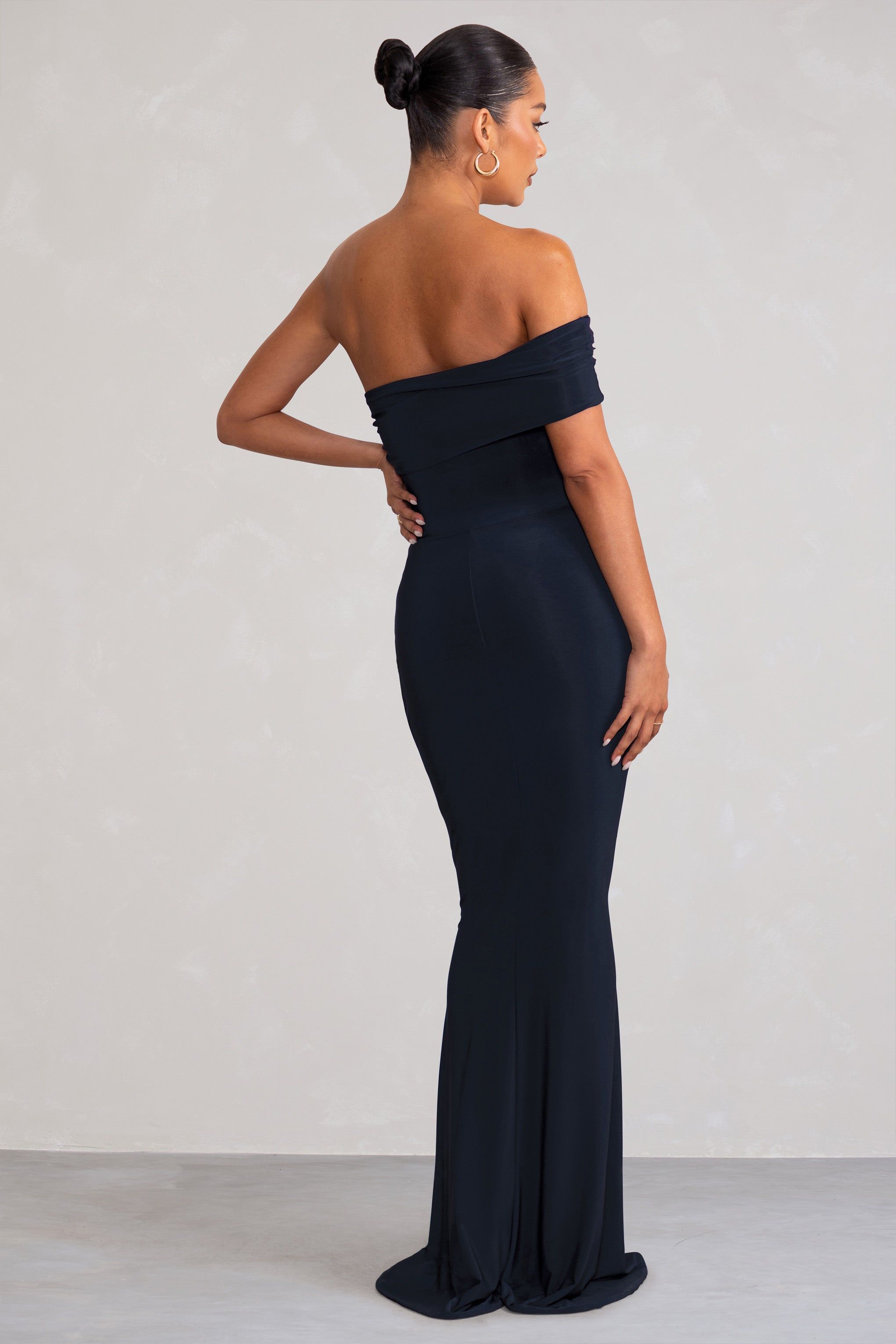 New Addition | Navy Maternity One Shoulder Fishtail Maxi Dress sold by Club L London product image thumbnail 2