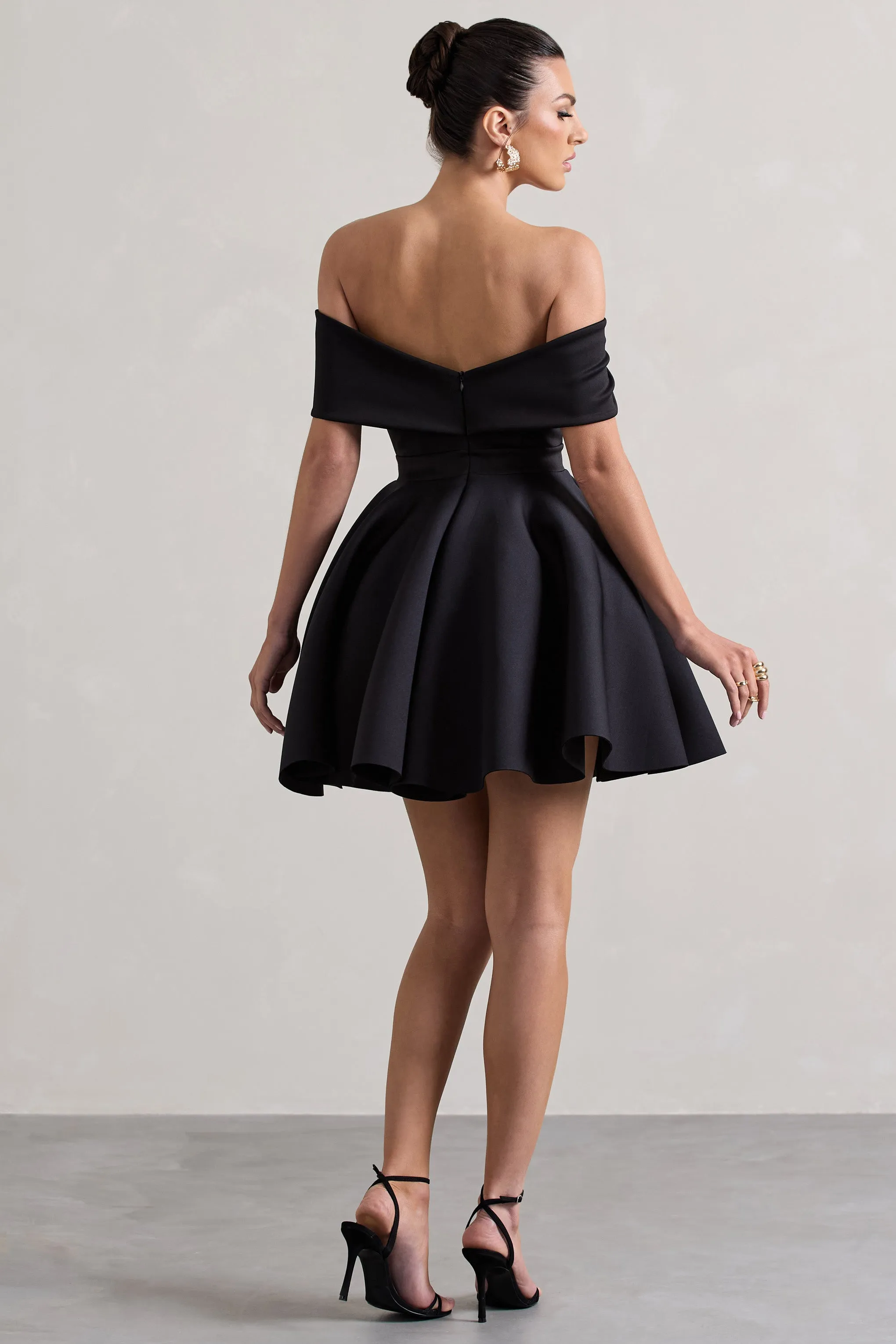 Snowfall | Black Bardot Bow Skater Mini Dress sold by Club L London product image thumbnail 2