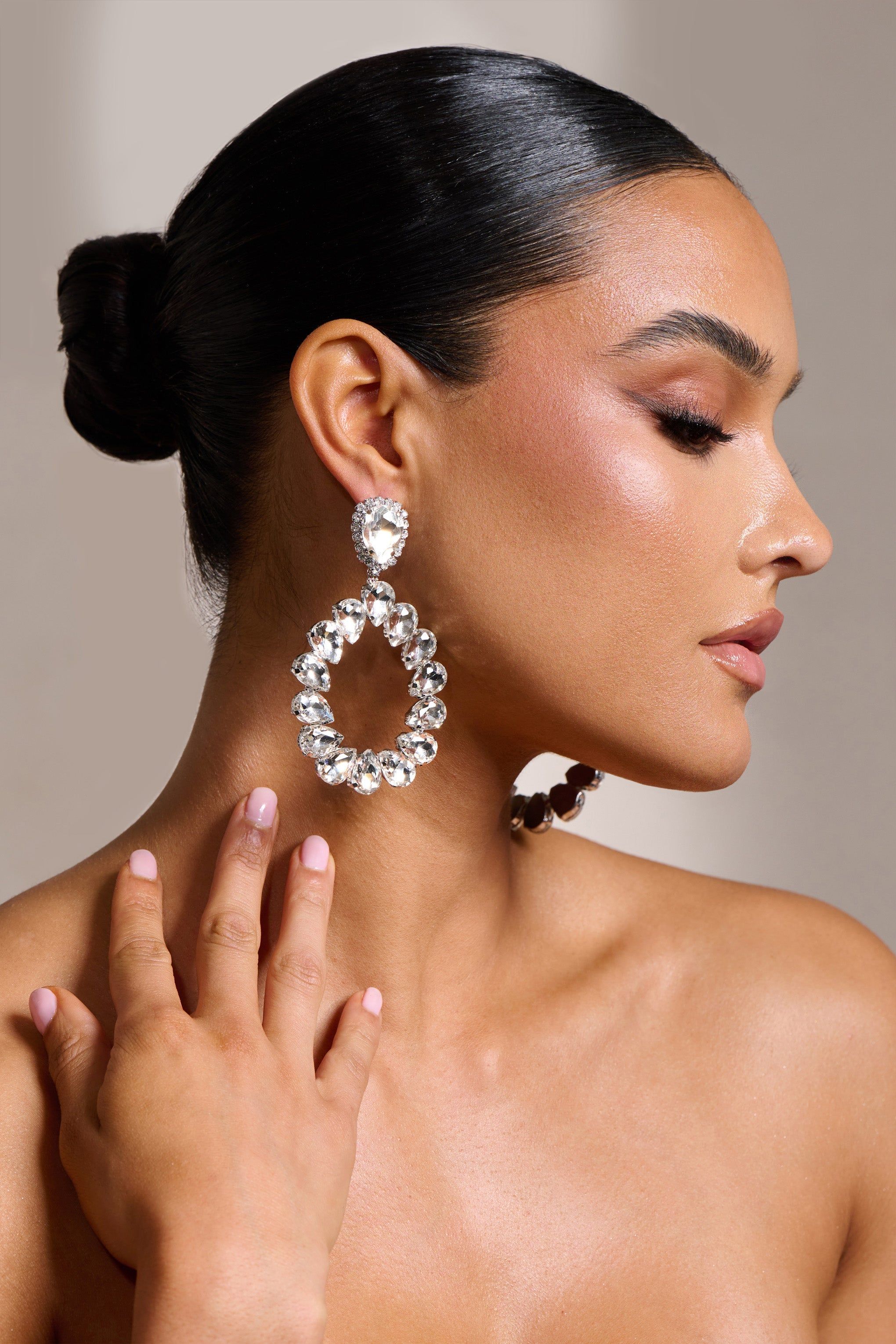Shania | Silver Diamante Teardrop Earrings sold by Club L London product image thumbnail 3
