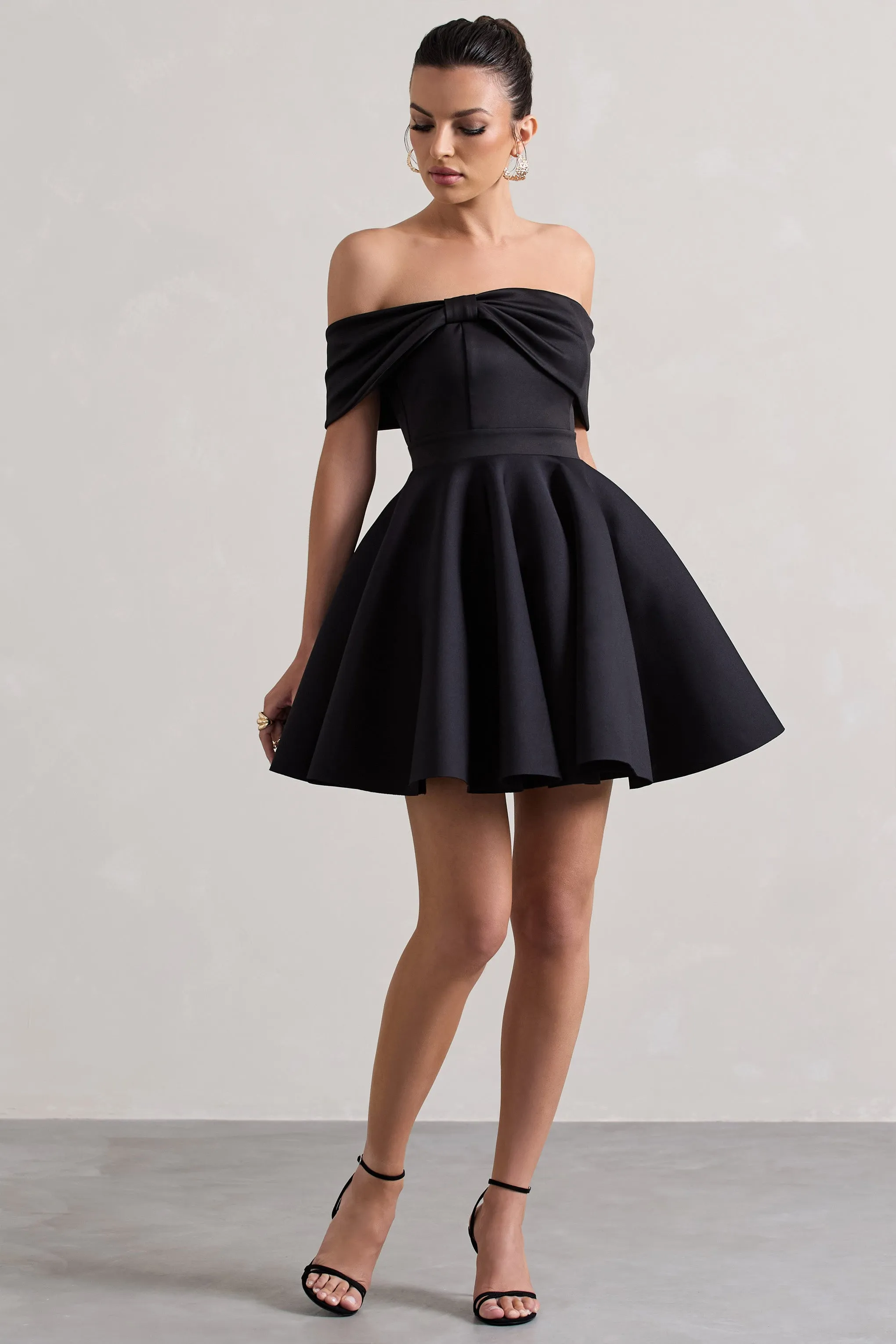 Snowfall | Black Bardot Bow Skater Mini Dress sold by Club L London product image thumbnail 4