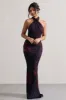 Invincible | Plum Print Cross Over Halter-Neck Open-Back Maxi Dress sold by Club L London