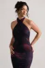 Invincible | Plum Print Cross Over Halter-Neck Open-Back Maxi Dress sold by Club L London