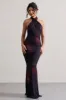 Invincible | Plum Print Cross Over Halter-Neck Open-Back Maxi Dress sold by Club L London