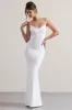 Francoise | White Cowl Neck Backless Maxi Dress With Lace Insert sold by Club L London