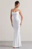 Francoise | White Cowl Neck Backless Maxi Dress With Lace Insert sold by Club L London