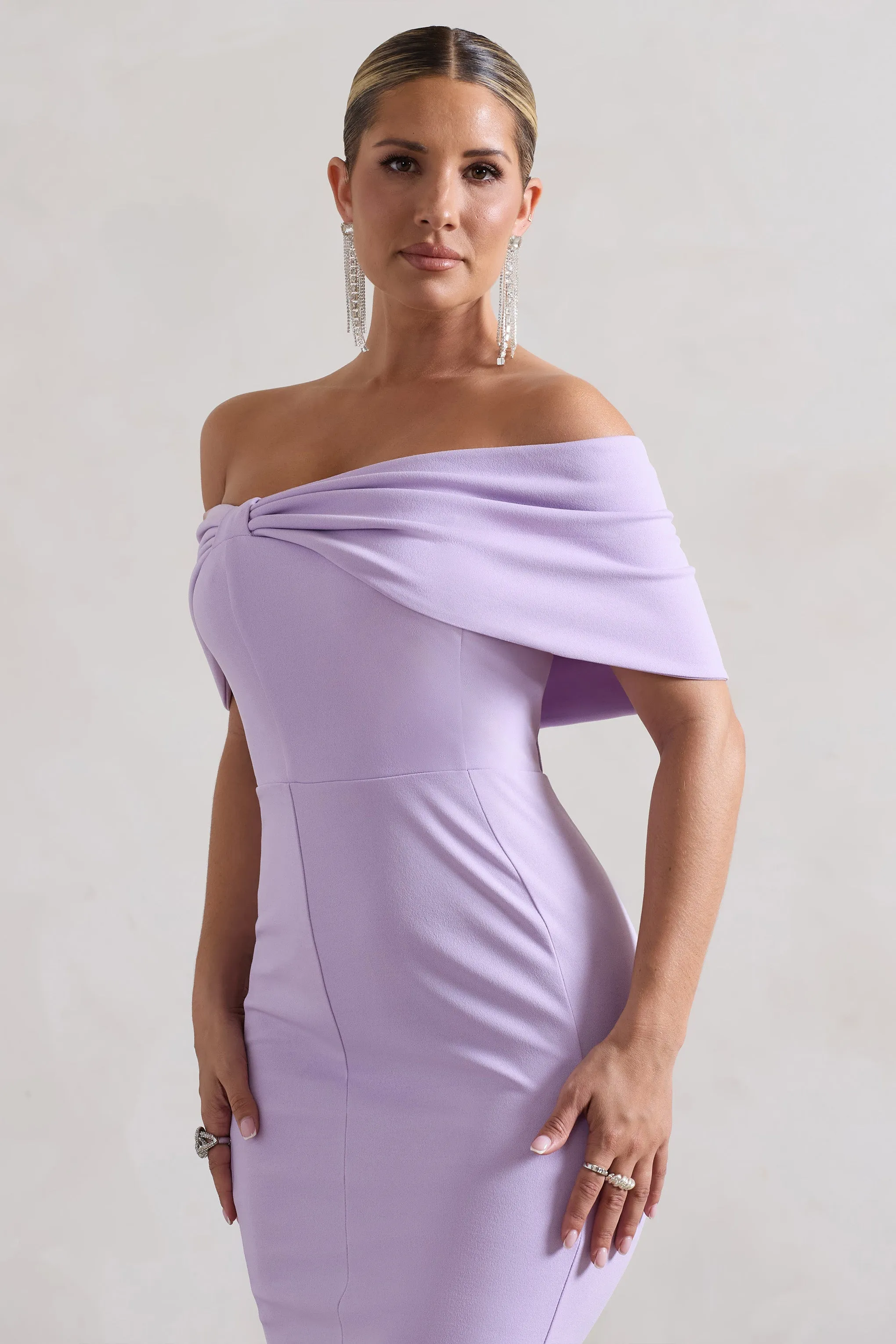 Lydia | Pastel Lilac Bardot Bow Detail Midi Dress sold by Club L London product image thumbnail 3