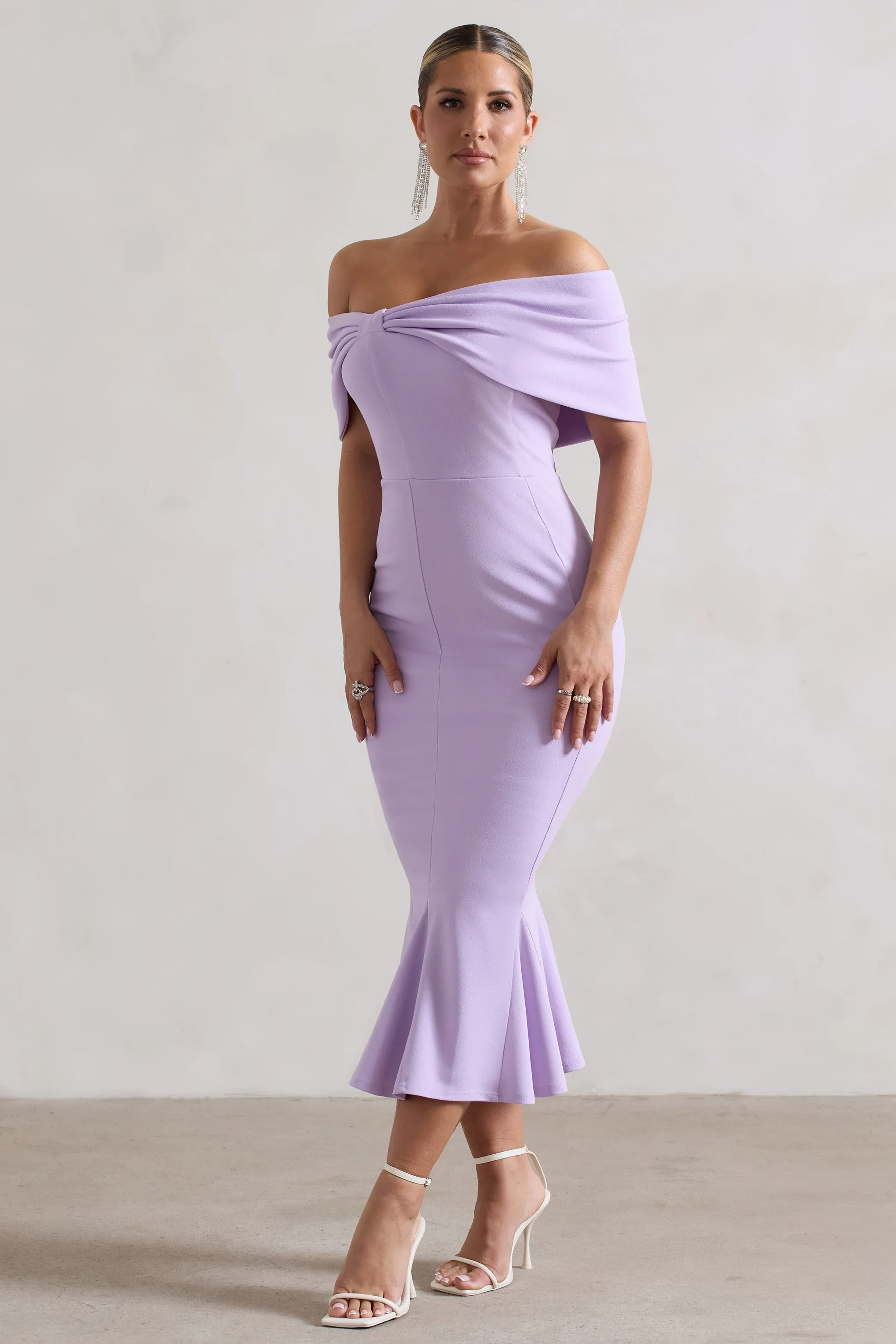 Lydia | Pastel Lilac Bardot Bow Detail Midi Dress sold by Club L London product image thumbnail 5
