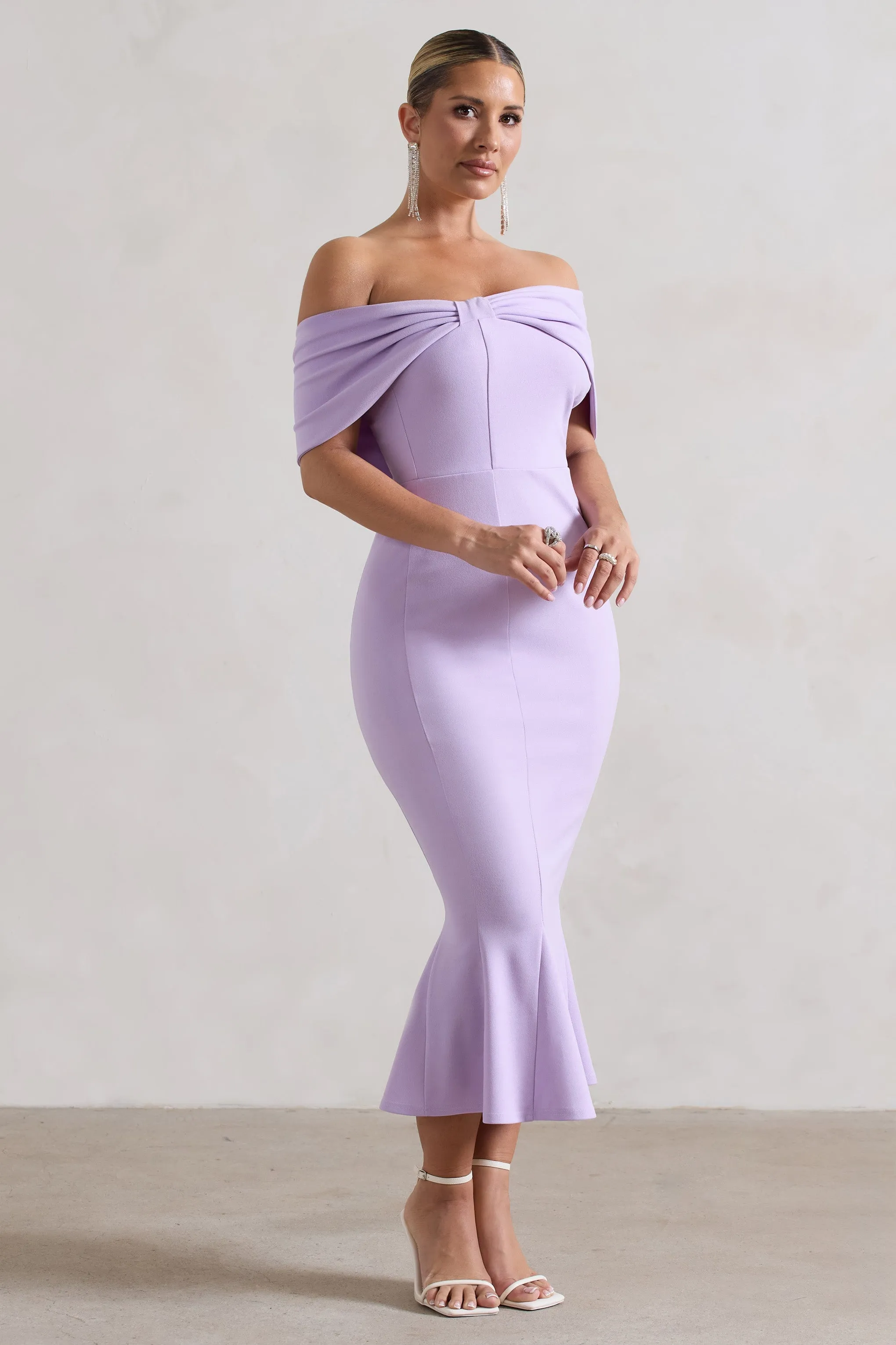 Lydia | Pastel Lilac Bardot Bow Detail Midi Dress sold by Club L London product image thumbnail 4