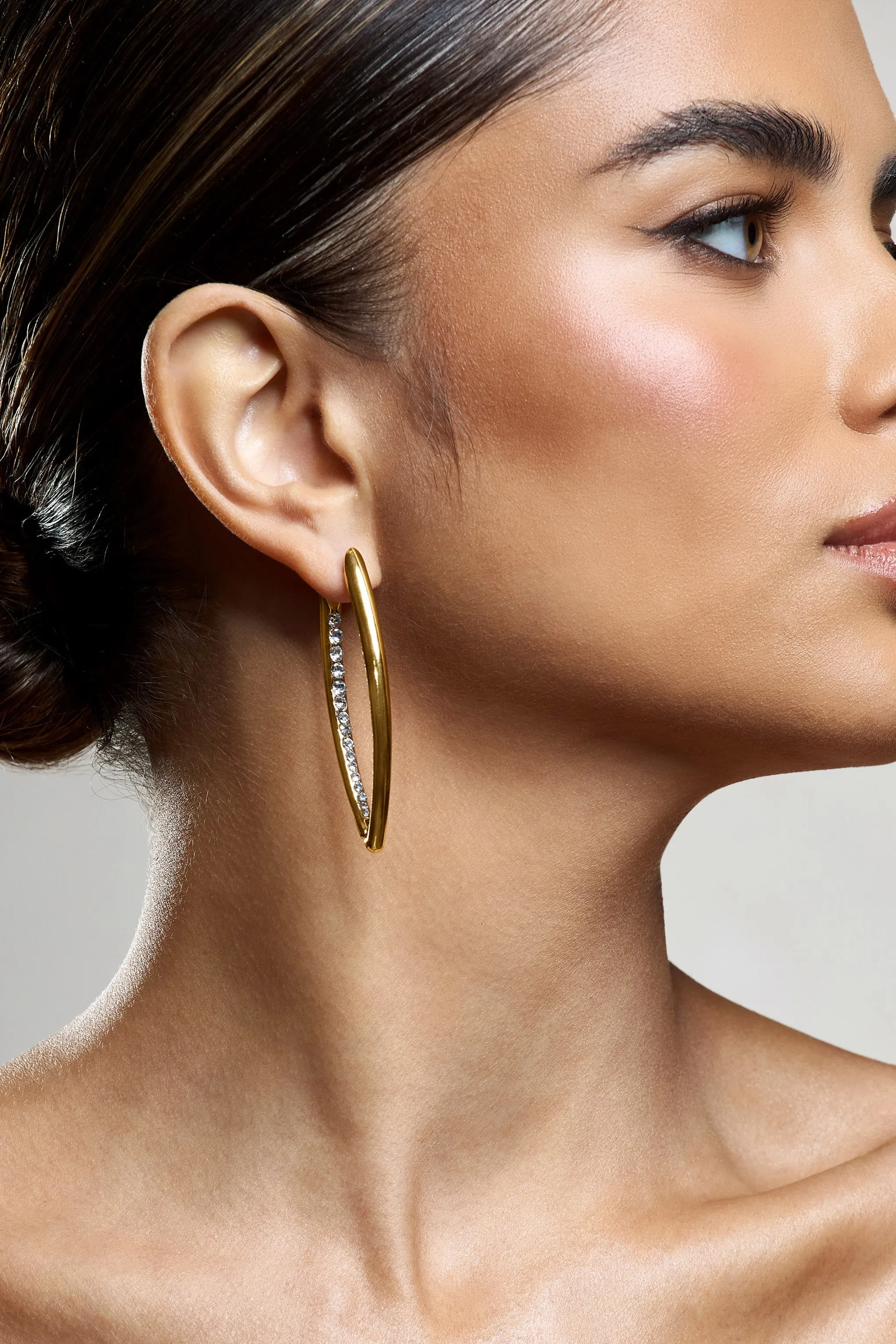 Effortless | Gold Diamante Dangle Earrings sold by Club L London product image thumbnail 4