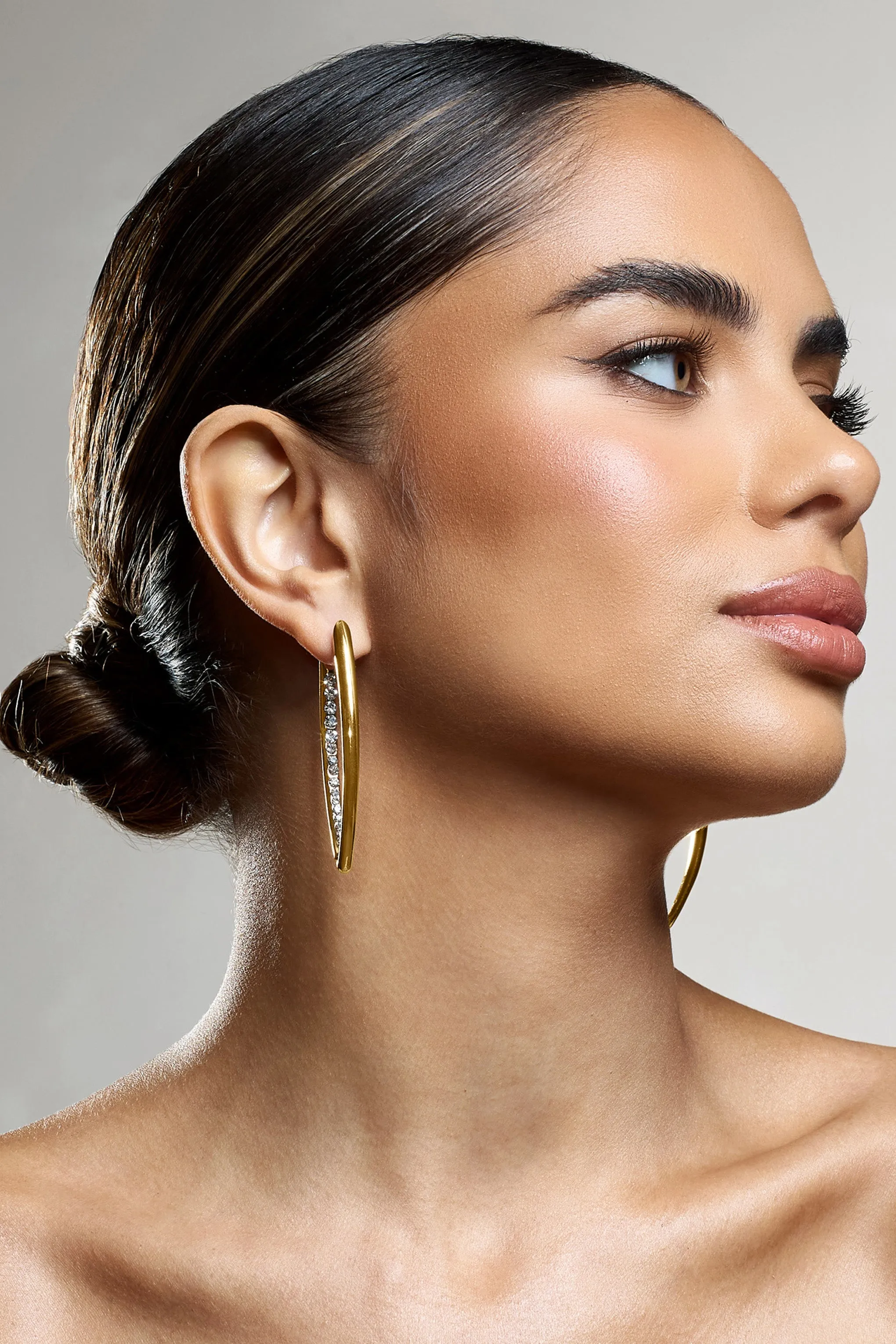 Effortless | Gold Diamante Dangle Earrings sold by Club L London product image thumbnail 2