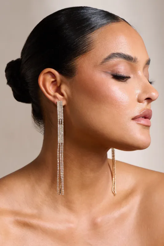 Maude | Gold Diamante Tassel Drop Earrings sold by Club L London